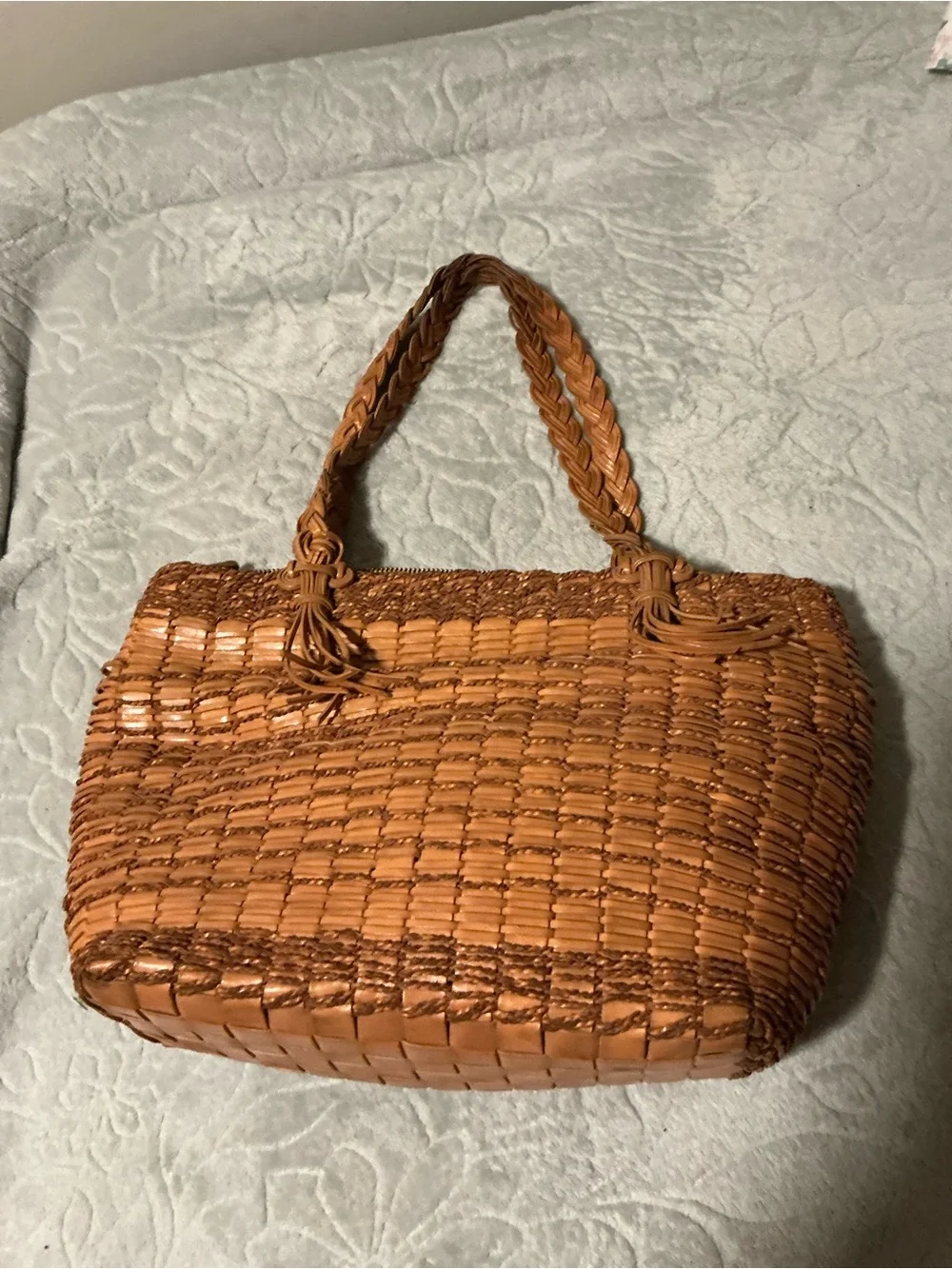 Monsac Woven Tote Bag in Tan Brown